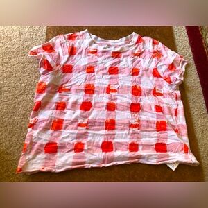 Maeve Anthropologie Picnic Pink Abstract Checked Printed Crop Graphic Tee - S